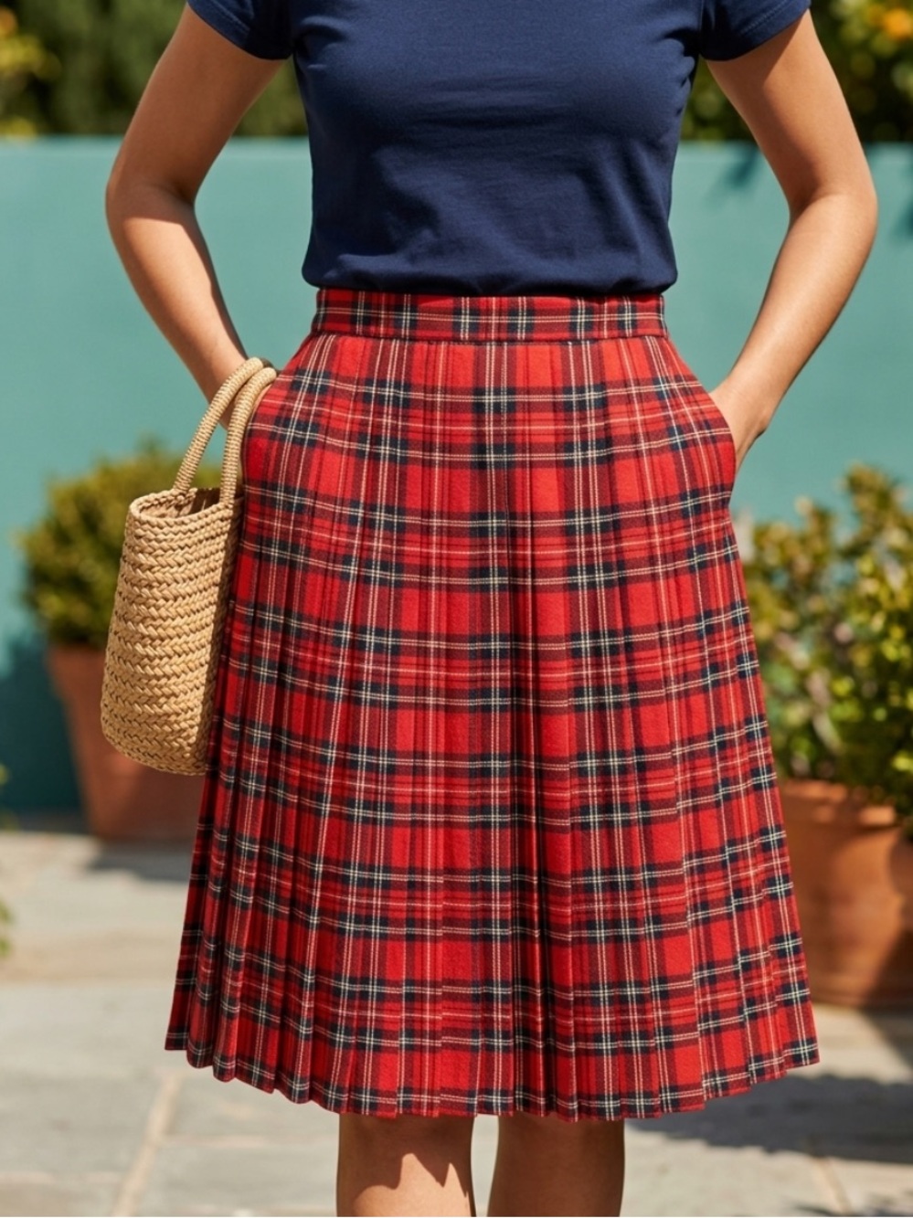 🌹Vintage Classic Wool Berkertex /Red Plaid quality Kilt Skirt